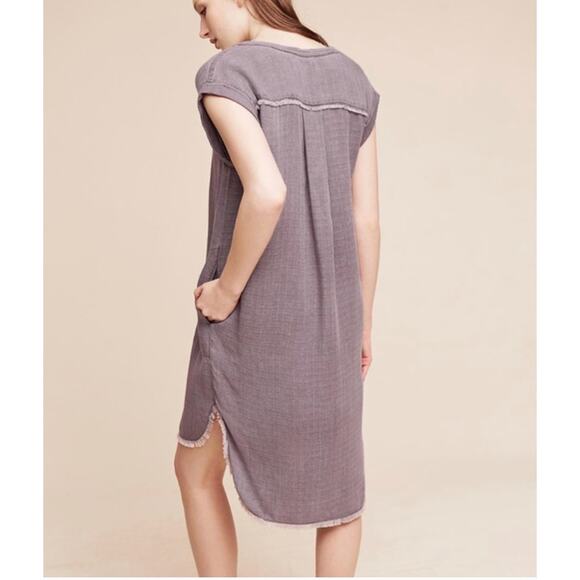 Cloth & Stone Tencel Fringe Dress Womens Size XS Grey High Low Pockets V Neck - Picture 2 of 11